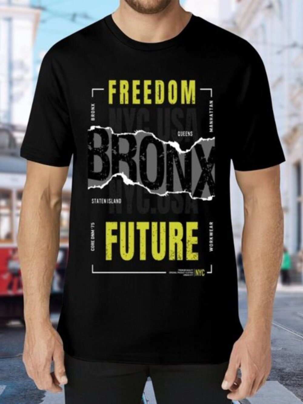 Black Graphic T-Shirt with Yellow Text